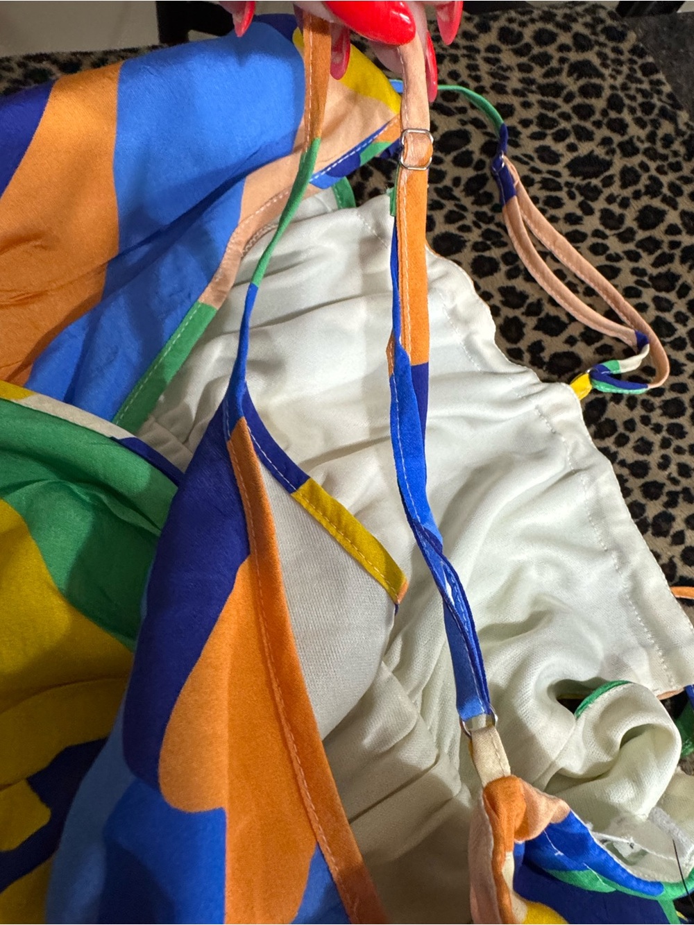EN CRÈME Colorblock Dress in Green, Blue & Orange - Picture 6 of 8